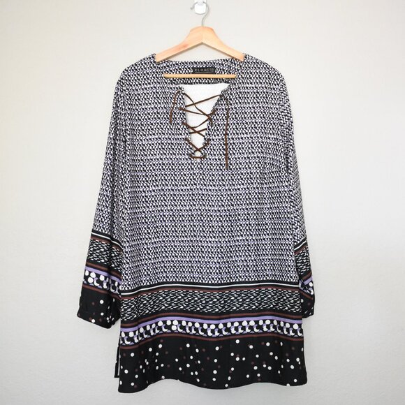 Eloquii Lace Up Front Long Sleeve Tunic Top - Picture 1 of 11